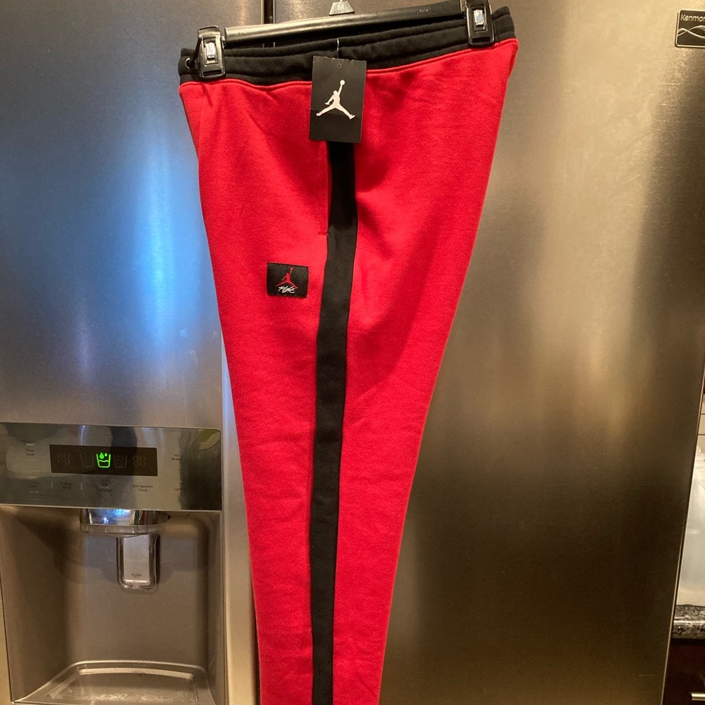 NIKE AIR JORDAN Boys Red Jogger Pants Black Stripe